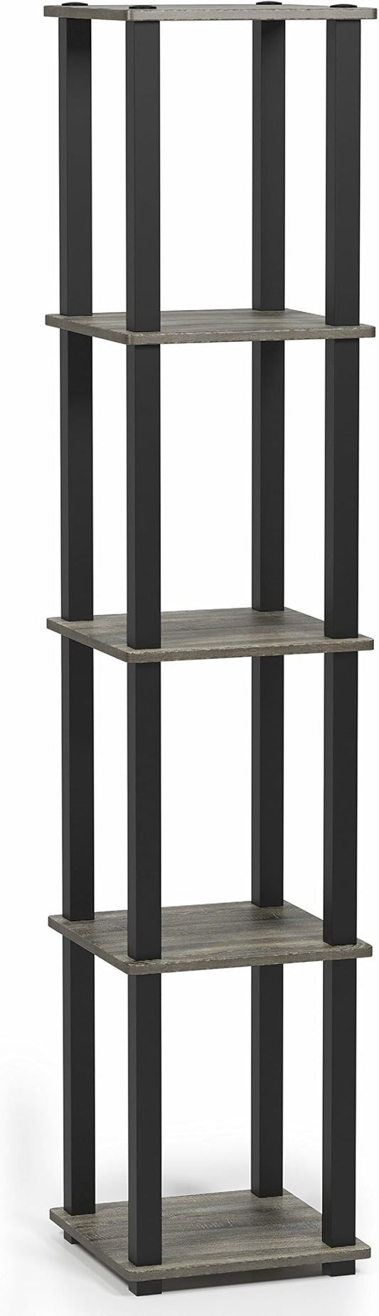 FURINNO Turn-S-Tube 5-Tier Corner Square Rack Display Shelf, French Oak Grey/Black