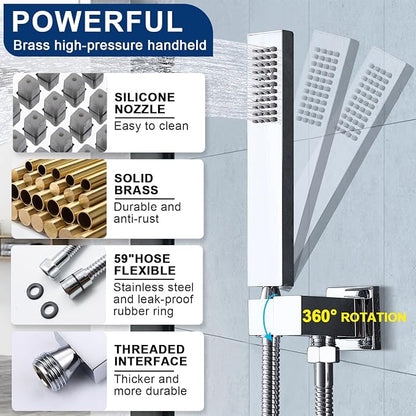 Dual Shower Heads Shower System with 16" Ceiling Mounted Rain Shower Head & 6" Wall Mounted Head Full Body Shower System 3 Way Thermostatic Shower Valve, Polished Chrome
