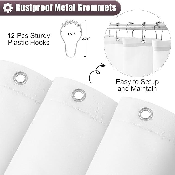 OLANLY Luxury Burgundy and White Ombre Shower Curtain Sets with 12 Hooks, Waterproof and Washable Decorative Shower Curtains for Bathroom, 72x72 Inches