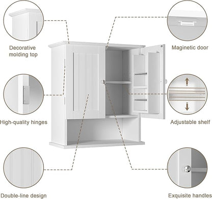 ChooChoo Kitchen Cabinet Wall Mounted, Laundry Room Cabinet with Door Shelves, Bathroom Wall Cabinet with Adjustable Shelf, Medicine Cabinet for Bathroom, Kitchen, Laundry Room, White