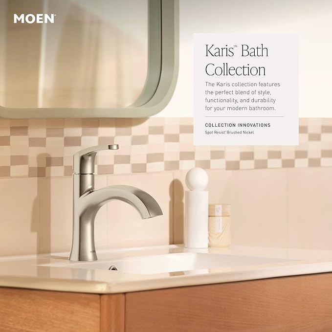 Moen Karis Chrome One-Handle Single Hole Bathroom Sink Faucet with Optional Deck Plate, 84346