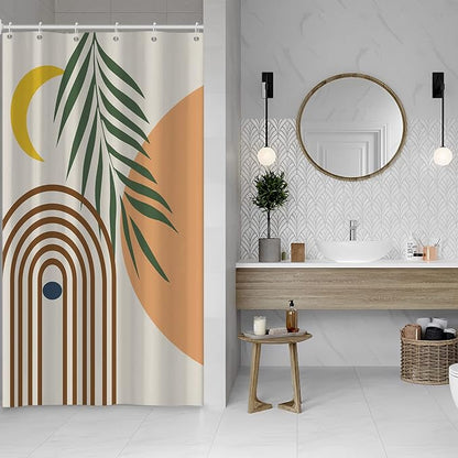 AWERT Small Half Size Stall Shower Curtain with 6 Hooks Shower Stall Curtain 36 x 72 Boho 36 inch Shower Curtain for Bathroom/RV and Camper (Boho)