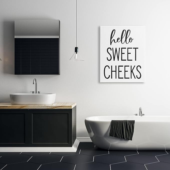 Stupell Industries 'Hello Sweet Cheeks Silly Bathroom Washroom'| Canvas Art | Stupell Industries | 30 x 40 Inches, Easy to Hang and Sturdy, Made in USA, by Lettered and Lined