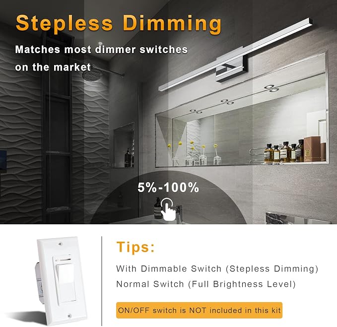 48 inch Chrome Bathroom Vanity Light,30W 5CCT Dimmable LED Bathroom Lighting Fixtures Over Mirror, Modern Vanity Lights for Bathrooms Restroom Mirror- ETL Certified