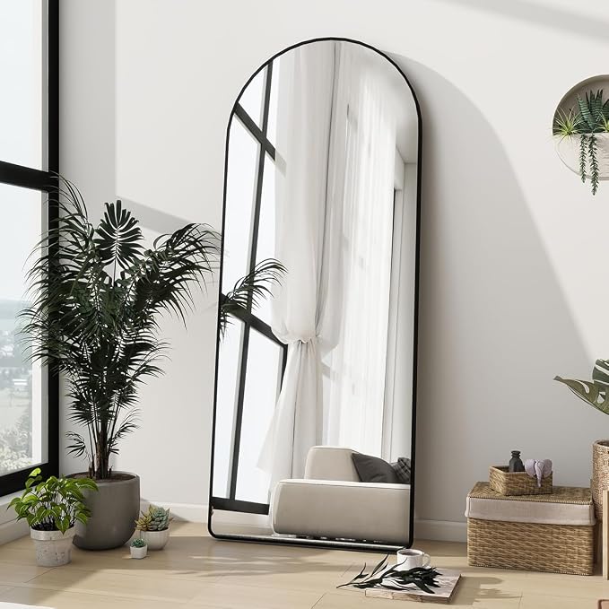 Dewfig Mirror Full Length, 64"X21" Arched Floor Mirror, Round Corner, Black | Aluminum Alloy Frame Full Body Mirror, HD Shatterproof Tempered Glass, Lean/Stand/Wall for Living Room,Bedroom, Dressing Room