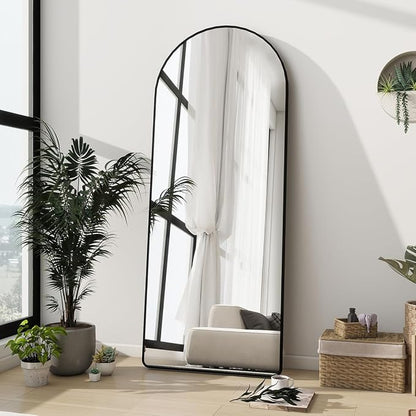Dewfig Mirror Full Length, 64"X21" Arched Floor Mirror, Round Corner, Black | Aluminum Alloy Frame Full Body Mirror, HD Shatterproof Tempered Glass, Lean/Stand/Wall for Living Room,Bedroom, Dressing Room