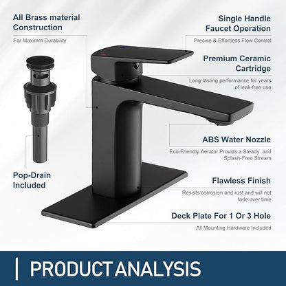Black Bathroom Faucets 1 Hole Single Handle Bathroom Sink Faucet with Pop-up Drain and 3 Hole Sink Deck Plate Rv Lavatory Vessel Faucet Basin Mixer Tap