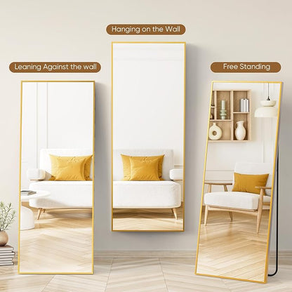 NEWBULIG Full Length Floor Mirror 68"x26", Body Standing Mirror | Wall Hanging or Leaning, Shatter-Proof Glass, Aluminum Alloy Frame with Stand, Home Decor Bedroom, Gold