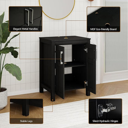 YOURLITE Bathroom Vanity with Sink,24" Black Bathroom Vanity Cabinet with White Ceramic Sink Faucet & Pop Up Drain Set