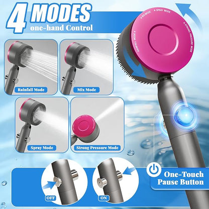 Filtered Shower Head with Handheld,High Pressure3+1Spray Mode Showerhead with Filters,Water Softener Filters Beads for Hard Water 360°Rotating Adjustable Shower Head with Wall Holder&ON/Off Switch