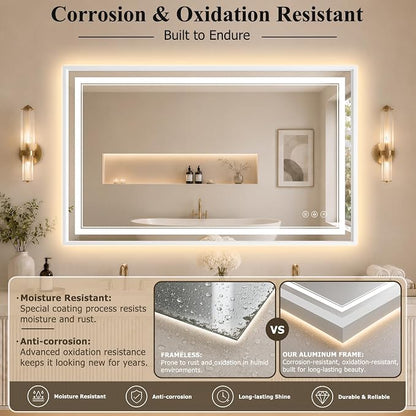 30"x48" LED Bathroom Mirror with Lights, Backlit + Front Lit, Anti-Fog | Lighted Bathroom Mirror with One-Piece Aluminum Alloy Frame, HD Shatterproof Tempered Glass, Dimmable, Memory Function