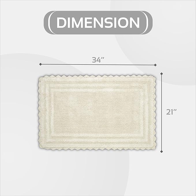 Better Trends Lilly Crochet 21x34 Reversible Bath Rugs and Bath mats for Bathroom, Luxurious 100% Cotton Bath Rug & Water Absorbent Bathroom Mat - Cream Bath Matt