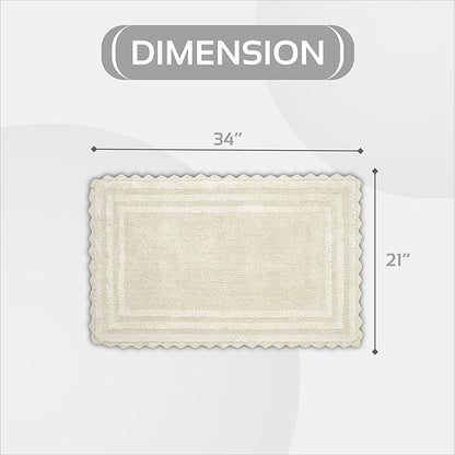 Better Trends Lilly Crochet 21x34 Reversible Bath Rugs and Bath mats for Bathroom, Luxurious 100% Cotton Bath Rug & Water Absorbent Bathroom Mat - Cream Bath Matt