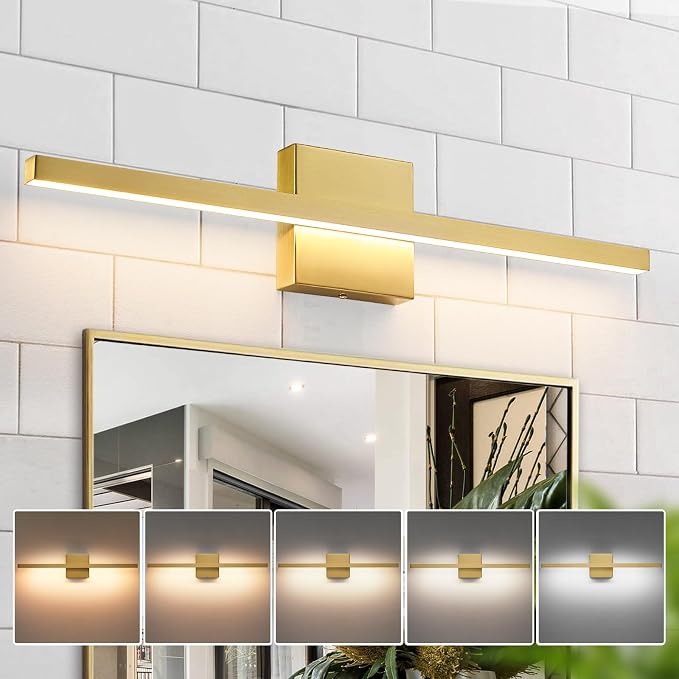 Epinl Gold Bathroom Light Fixtures - 24 inch Brushed Gold Vanity Light for Bathroom Over Mirror Dimmable 5CCT LED Light Bar Modern Lighting Fixture for Bathrooms Bedroom Living Room