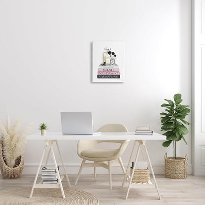Stupell Industries 'Cosmetics on Pink Books'| Canvas Art | Stupell Industries | 16 x 20 Inches, Easy to Hang and Sturdy, Made in USA, by Amanda Greenwood
