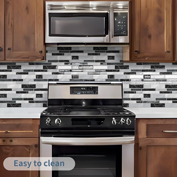DEWOO Kitchen Backsplash 3D Self Adhesive Peel and Stick Wall Tile 10 Sheet | Mosaic,Sticky,Vinyl,Rental friendly,Marble,for Bathroom,12"x12"