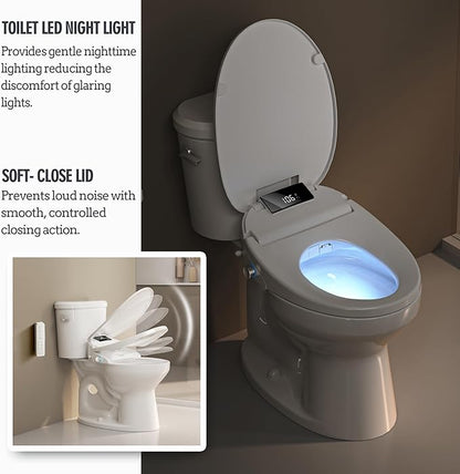 Bidet Toilet Seat with Remote Control, Electronic Heated Bidet Seat with Adjustable Warm Water and Pressure, Warm Air Drying, Display Screen, Night Light, Slow Closed Toilet Lid, Round