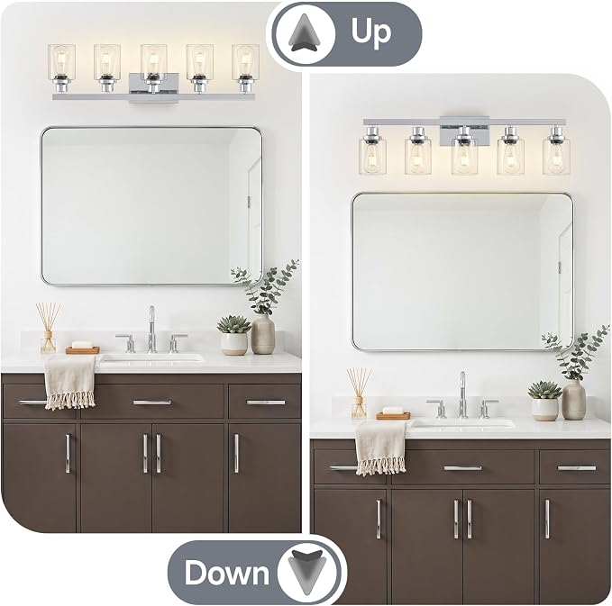 DIKADIA 5-Light Chrome Bathroom Vanity Light Over Mirror 30" Bathroom Light | Polished Chrome,Modern Vanity Lighting Fixture,Farmhouse Wall Sconces with Clear Glass Shade,Wall Light Over Mirror Sink