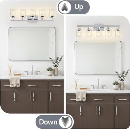 DIKADIA 5-Light Chrome Bathroom Vanity Light Over Mirror 30" Bathroom Light | Polished Chrome,Modern Vanity Lighting Fixture,Farmhouse Wall Sconces with Clear Glass Shade,Wall Light Over Mirror Sink