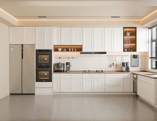 Kisart Laundry Room Cabinets Wall Mounted with Doors & Shelves, Solid Wood RTA Medicine Storage Cabinet, 24Wx42Hx12D Inch White Shaker Hanging Cupboard, Space-Saving for Kitchen, Bathroom, Garage