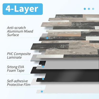 Art3d Faux Stone Peel & Stick Backsplash Tile, 10 pcs, Distressed Wood | PVC, Multi-Style Decor Sheets, Waterproof, Traceless Peel, No Wall Damage, Ideal for Kitchen