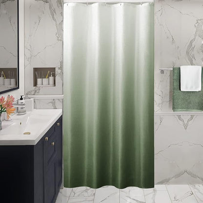 Small Stall Sage Green Ombre Shower Curtain, 36 x 72 | Narrow Half Sage Green Ombre Shower Curtain for Bathroom, Fabric Shower Curtain Set, Water Repellent, Machine Washable