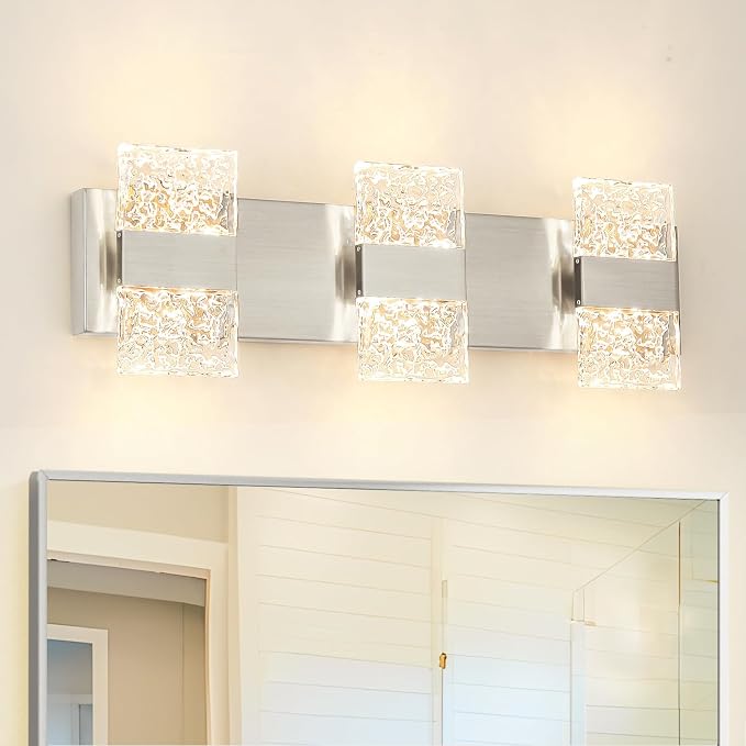 Bathroom Vanity Light Fixture, Modern Brushed Nickel LED Vanity Light, Dimmable 19W LED Wall Sconce Lighting for Bathroom, Bedroom, Perfect for Makeup & Shaving