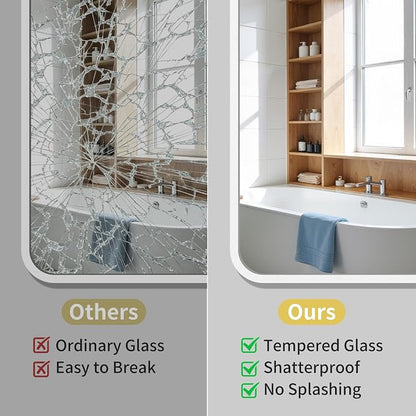 Bathroom Mirror for Wall, 30"x36" Black Bathroom Mirror for Over Sink, Shatterproof Tempered Glass Vanity Mirror with Anti-Rust Aluminum Alloy Frame, Hang Horizontally or Vertically, White