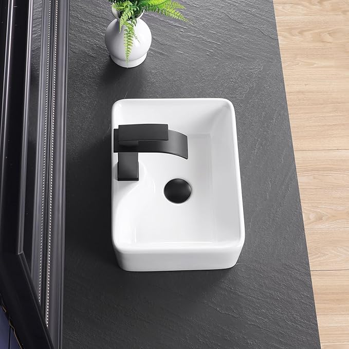 Vessel Sink 16"x12" Rectangular Bathroom Sink Modern White Porcelain Ceramic Above Counter Drop-in Vanity Sink for Bathrooms Art Basin with Faucet Hole