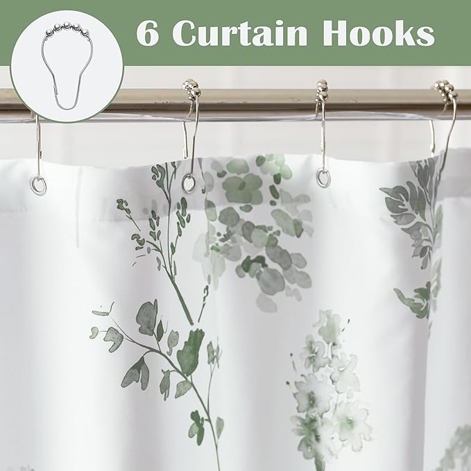 Small Stall Shower Curtain for RV Camper,36x72 Narrow Size Singel Boho Sage Green Floral Waterproof Fabric Shower Curtains for Bathroom