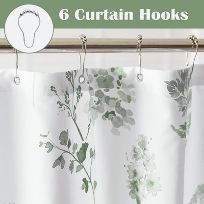Small Stall Shower Curtain for RV Camper,36x72 Narrow Size Singel Boho Sage Green Floral Waterproof Fabric Shower Curtains for Bathroom