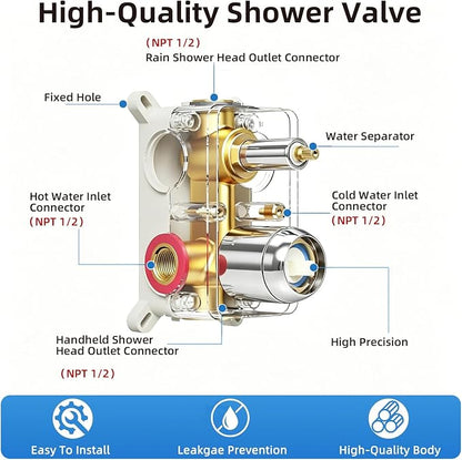 Shower Faucet Set With 8" Shower Head And Handheld Chrome | Wall Mounted Shower System Valve Include 2 Function