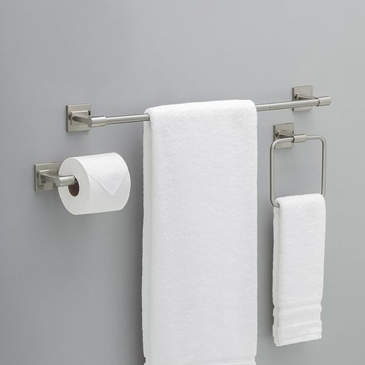 Delta Faucet McLaren 3-Piece Bathroom Set, SpotShield Brushed Nickel, 18"/24" Towel Rack, Toilet Paper Holder, Ring MCL63-BN