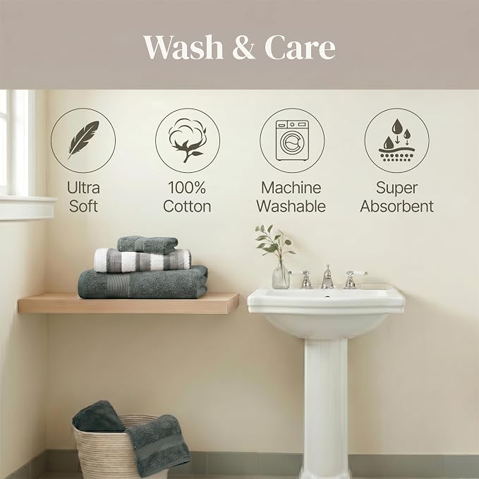 Modern Threads Pax 6-Piece Reversible Yarn Dyed Jacquard Towel Set - Bath Towels, Hand Towels, & Washcloths - Super Absorbent & Quick Dry - 100% Combed Cotton, Ivy