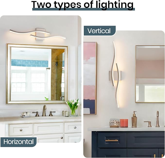 Brushed Nickel Curved 3000~6000K Bathroom Vanity Light Fixture Over Mirror, 31.5 inch Modern LED Wall Lamp 5CCT Dimmable Bathroom Light Fixture Modern Vanity Lighting