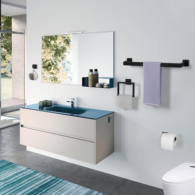 Cilee 10-Pieces Matte Black Bathroom Hardware Set, 24 inch Towel Bar Set | Towel Bar, Square Towel Ring Toilet Paper Holder Towel Hook, Bathroom Accessories Wall-Mounted Stainless Steel Towel Rack Set