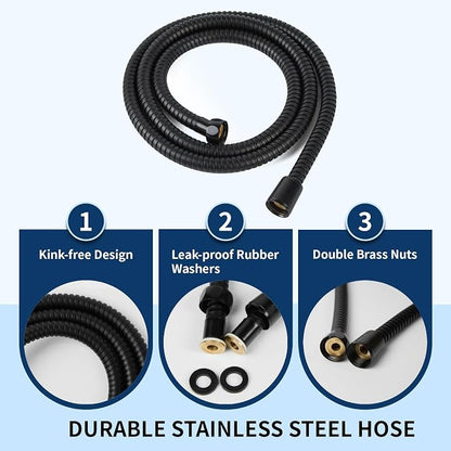 6-Mode Shower Head with Handheld, High Pressure Handheld Showerhead, Black | 3.94 Inch Handheld Spray with 59 Inch Stainless Steel Hose and Adjustable Shower Holder, Tool-free Installation