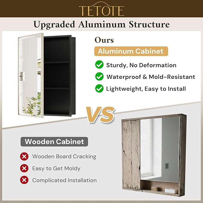 TETOTE 60" x 30" Brushed Nickel Medicine Cabinet Storage with Mirror Farmhouse Bathroom Medicine Cabinet with Adjustable Shelves Wall Mounted or Recessed