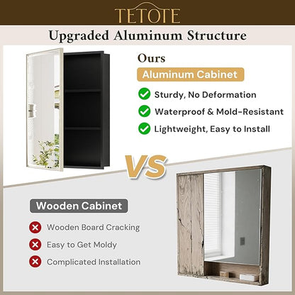 TETOTE 48" x 30" Brushed Nickel Medicine Cabinet Mirror with Storage Shelves Aluminum Alloy Frame with Beveled Edges Recessed or Wall-Mounted Rectangle Medicine Cabinet with Mirror