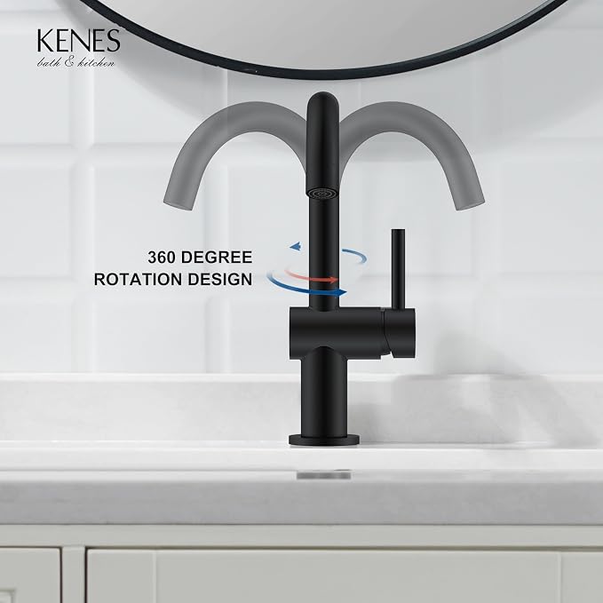 Matte Black Bathroom Faucet Single Handle, Single Hole Vanity Faucet | Bathroom Sink Faucet with Pop Up Drain & 6 Inch Deck Plate, Lead-Free cUPC & NSF Certified, 1 Handle Faucet for Vanity RV Bar