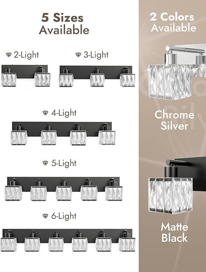 VOLISUN Black Bathroom Light Fixtures, Modern Bathroom Lighting Fixtures Over Mirror, 2 Light Bathrooms Vanity Light, Crystal Vanity Light for Bathrooms-UL Certificated(Exclude Bulb)