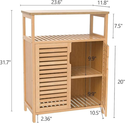 Bamboo Bathroom Storage Cabinet with 2 Doors, Bathroom Floor Freestanding Cabinets Organizer for Living Room, Kitchen, Entryway