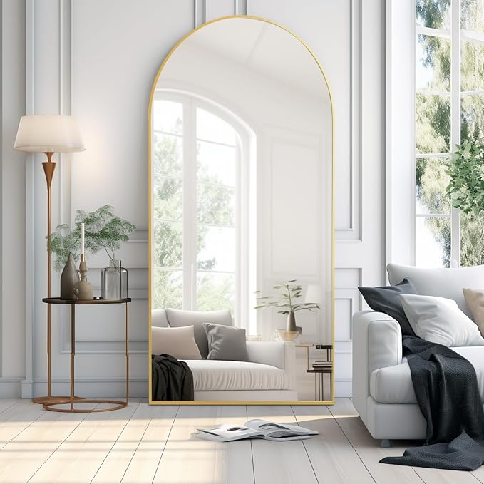 Dewfig Arched Full Length Mirror, 71"x30" Large Floor Mirror, Gold | Aluminum Alloy Frame Full Body Mirror, HD Shatterproof Tempered Glass, Lean/Stand/Wall for Living Room,Bedroom, Dressing Room