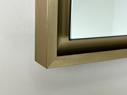 Fox Hollow Furnishings 16x20 Parker Metro Metal Framed Rectangle Recessed Bathroom Medicine Cabinet, Floating Mirror, 14x24 in-Wall Opening, Steel, Adjustable Glass Shelves, Magnet Close, Gold