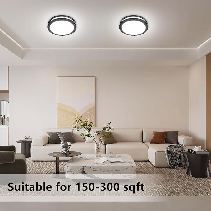 12inch LED Flush Mount Ceiling Light Fixture Dimmable Matte Black, Easy Install LED Ceiling Lamp Fixture Without Flicker, Super Bright 36W 3600LM 5CCT Warm to White Light 3000K to 6000K 4-Pack