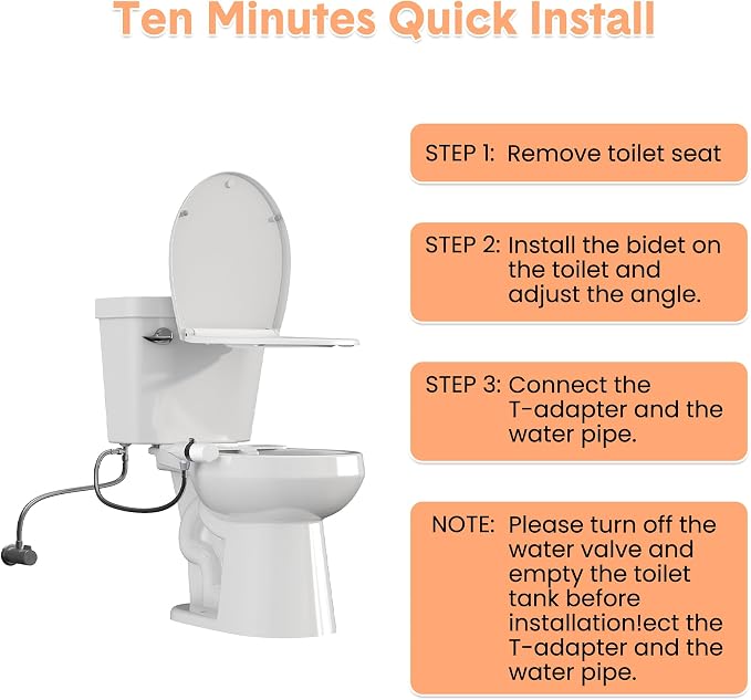 Bidet Attachment for Toilet Seat Water Pressure, Hygienic Bidets Attachment for Existing Toilets - Adjustable Fresh Water Pressure Dual Nozzle (Frontal & Rear Wash) Easy to Install,