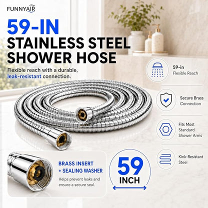 High Pressure Shower Head, Stick-on Low Mount Wall Bracket, Chrome | 5 Spray Modes, Water-Saving, 360° Adjustable Bracket, For Low Water Pressure Home, RV, Bathroom, Fix Firmly Kid-Friendly