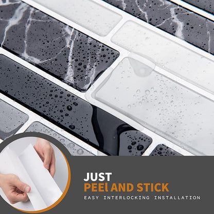 WOWSTAR 10-Sheet Peel and Stick Backsplash Tile for Kitchen Wall, Back Splash Stick On Tiles for Kitchen (12"x 12", Black Marble) | Peel and stick backsplash, self-adhesive wall tile, Black Marble, waterproof, kitchen bathroom wall, 10-sheet