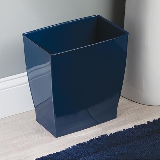 iDesign Small Plastic Bathroom Trash Can, Slim Rectangle, 4-Pack, Navy Blue | Bedroom, Office, Dorm