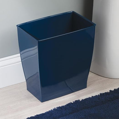 iDesign Small Plastic Bathroom Trash Can, Slim Rectangle, 4-Pack, Navy Blue | Bedroom, Office, Dorm